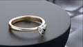 The gold diamond ring is placed on the black display stand, heart-shaped diamond ring design with 3D Royalty Free Stock Photo