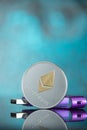 Gold digital cruptocurrency coin ethereum with hardware wallet o