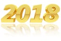 Gold 2018 digits with gradient reflections on glossy white background