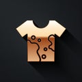 Gold Dirty t-shirt icon isolated on black background. Long shadow style. Vector