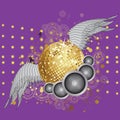 Gold disco ball with wings Royalty Free Stock Photo