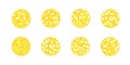 Gold discoball icons. Disco party golden mirrorballs in 70s 80s 90s retro discotheque style. Shining night club globes