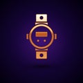 Gold Diving watch icon isolated on black background. Diving underwater equipment. Vector