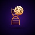 Gold DNA symbol and virus icon isolated on black background. Vector Royalty Free Stock Photo