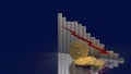 The gold dogecoin and chart arrow down for cryptocurrency content 3d rendering