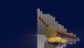 The gold dogecoin and chart arrow up for cryptocurrency content 3d rendering