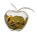 Gold dollar coins inside a glass of apple Royalty Free Stock Photo