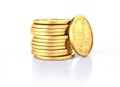Gold dollar coins stack and one coin recumbent on it. Royalty Free Stock Photo