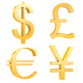 Gold dollar,pound,euro,yuan signs Royalty Free Stock Photo