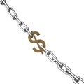 Gold dollar sign on a chrome chain.