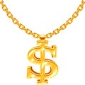 Gold dollar symbol on golden chain vector hip hop rap style necklace Royalty Free Stock Photo