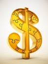 Gold dollar symbol made of puzzle parts. 3D illustration Royalty Free Stock Photo