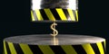 Gold dollar symbol under the hydraulic press. The fall or resistance of the dollar. 3d rendering