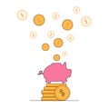 Gold Dollars Fly Out of Pink Pig Piggy Bank. Money Royalty Free Stock Photo