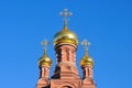 Gold domes of ancient Russian orthodox church Royalty Free Stock Photo