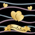 Gold doodle heart invitation card 1