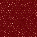 Gold dots pattern on burgundy background. Gold confetti geometric pattern. Gold ornament background. Royalty Free Stock Photo