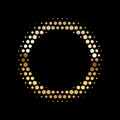 Gold dotted luxury halftone round frame. Golden shining abstract background with light glow elements. Glitter pattern Royalty Free Stock Photo