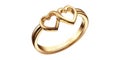 Gold Double Heart Ring Isolated on Transparent Background Royalty Free Stock Photo