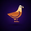 Gold Dove icon isolated on black background. Vector