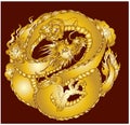Gold dragon on red background.Chinese dragon tattoo.