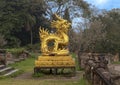 Gold dragon statue on the terrace of the garden of the Forbidden city,Imperial City inside the Citadel, Hue, Vietnam Royalty Free Stock Photo