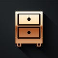 Gold Drawer with documents icon isolated on black background. Archive papers drawer. File Cabinet Drawer. Office