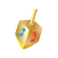 Gold Dreidel isolated on white Hanukkah sign