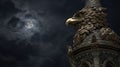 Golden Eagle Sculpture on Gothic Tower Under Full Moon Sky Royalty Free Stock Photo