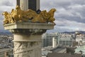 Gold eagles on the tower of Karlskirche and Panoramic view of Vienna from the St. Charles Church in Vienna, Austria Royalty Free Stock Photo