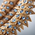 gold earrings with blue diamonds or gems Royalty Free Stock Photo