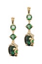 Gold earrings with emerald isolated on white