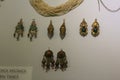 Gold earrings with precious stones. Period of Ancient Rome. Exhibit of the Heraklion Archaeological Museum