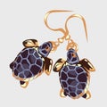 Gold earrings with turtle, vintage accessory