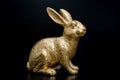 gold Easter bunny rabbit on black background