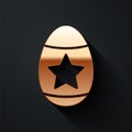 Gold Easter egg icon isolated on black background. Happy Easter. Long shadow style. Vector. Royalty Free Stock Photo