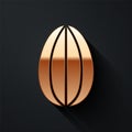 Gold Easter egg icon isolated on black background. Happy Easter. Long shadow style. Vector. Royalty Free Stock Photo