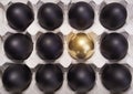 Gold Easter egg between many black eggs