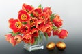 Gold Easter Eggs with Spring Tulips Composition