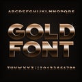 Gold effect alphabet font. Bold metalic letters, numbers and symbols.