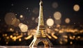 gold effeil tower on dark bokeh background Royalty Free Stock Photo