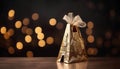 gold effeil tower with paper bags on dark bokeh background Royalty Free Stock Photo