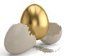 Gold egg with break egg on white background. 3D illustration. Royalty Free Stock Photo