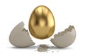 Gold egg with break egg on white background. 3D illustration. Royalty Free Stock Photo