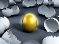 Gold egg at the center of cracked regular ones Royalty Free Stock Photo