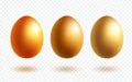 Gold egg with shadow. Wealth and religion symbol. Realistic precious Easter egg isolated on transparent background.