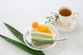 Gold Egg Yolk Thread Cakes and Pandan or thai Language call cak