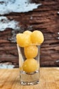 Gold egg yolks drops Royalty Free Stock Photo
