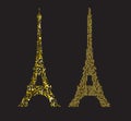Gold Eiffel Tower consisting of small gold hearts and Eiffel Tow