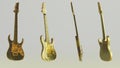gold electric guitar isolated on grey background, Rock musical instruments